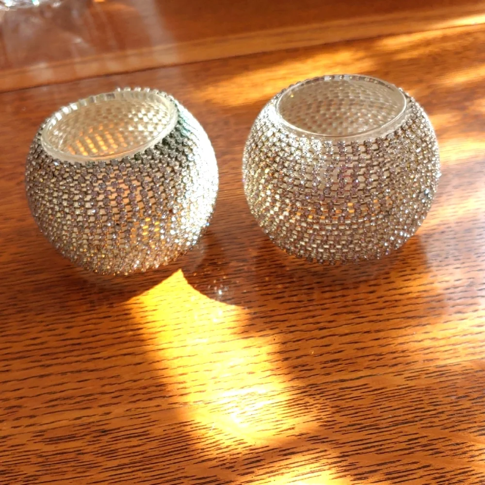Silver Rhinestone Candle Holders
